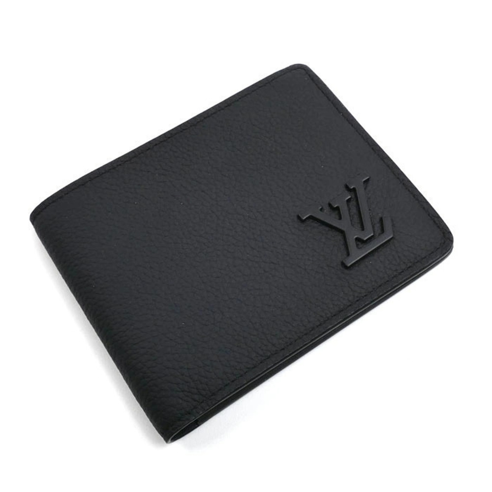 Louis Vuitton Portefeuille Multiple Bifold Wallet Aerogram Leather Black